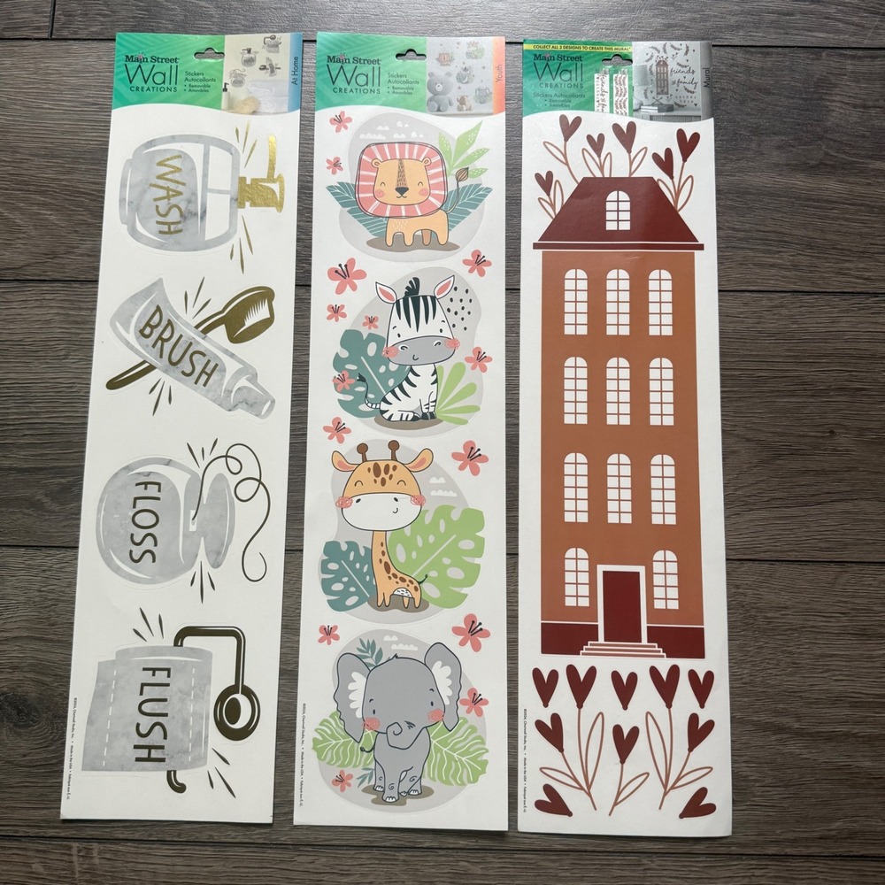 Main Street Wall Creations Peel and Stick Decals Safari Bathroom Townhouse 3pk